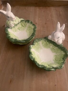 Department 56 Ceramic Bunny Lettuce Bowls in Green and White